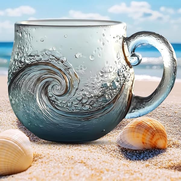 Handblåst glasmugg Ocean Waves Sea Glass Wave Design för te kaffe cocktails present [Ho]