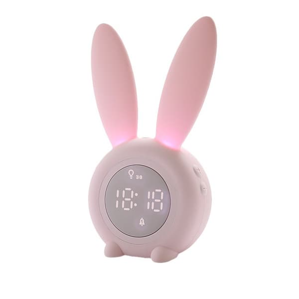 Rabbit Alarm Clock with Night Light, 6 Ringtones, Fun Touch Control and Rechargeable Snooze Clock for Kids