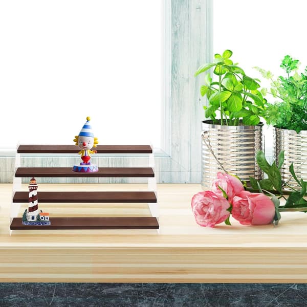 Displayhylde Riser Organizer Akryl Træ 4 Niveauer Stabil Praktisk Enkel Elegant Figurer Opbevaring