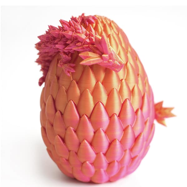 3D-printet bevinget flygende drage, drageegg sett arrangement figur (Silkerødt gull + drageegg)
