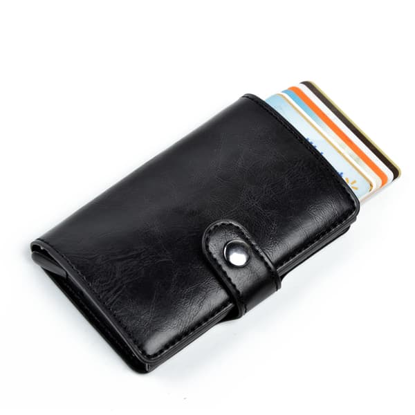 RFID-sikker kortholder skubber 6 kort ud pung & seddelrum brun