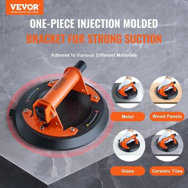 203 mm NBR Lifting Suction Cup, 278 kg Load Capacity, Ergonomic ABS Handle for Glass, Granite, Tile, Metal