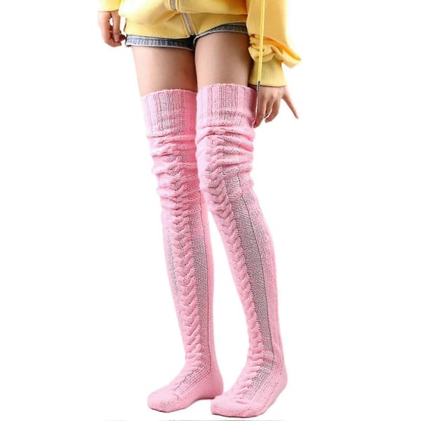 Lårhøje Strømper Varme Over Knæ Ekstra Lange Strikkede Strømper Efterår Vinter Uldfod Pink 85cm Pink 85cm