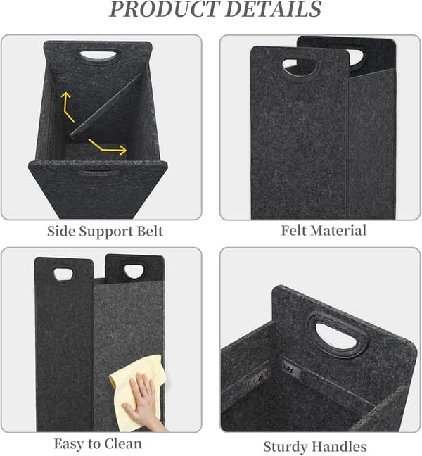 Laundry Basket, Felt Dirty Clothes Container, Foldable Storage Basket with Handles, Portable Laundry Hamper for Pillows, Sheets, Toys, Blankets and