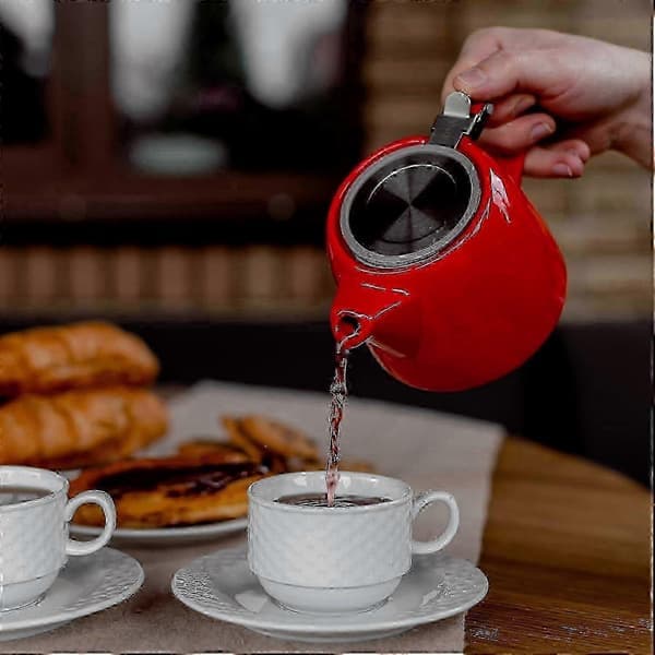 Red Ceramic Teapot for Loose Leaf Tea with Infuser and Lid, 550 ml / 18.6 oz for 1 or 2 People - Good