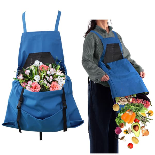 Harvest Apron Garden Tool Belt Large Pockets Picking and Gathering Bag Blue Quick Release