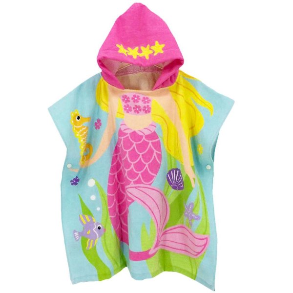1 st Mermaid Printing Cloak Bärbara strandkläder Tecknad badrock Huvduschkläder för barn ( Pink 60*50cm