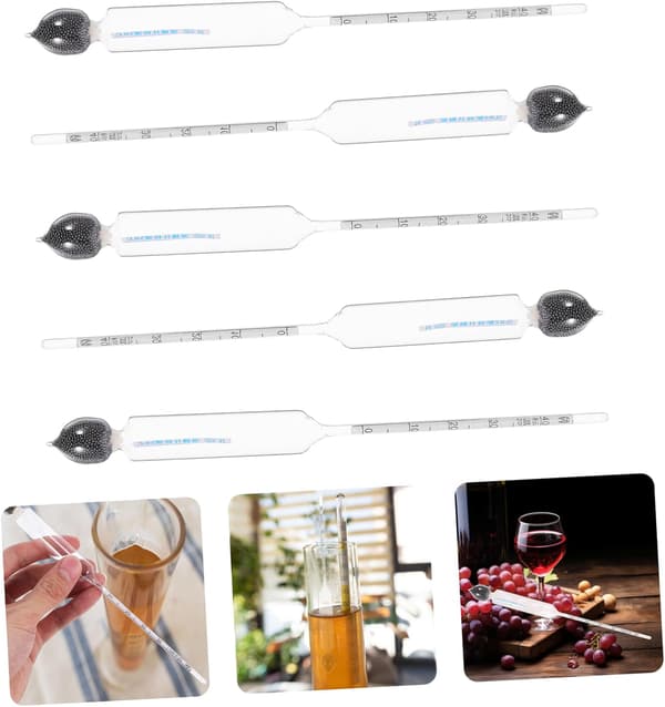 5 stk. alkoholhydrometer til vin, alkoholtester, termometer, genanvendelig glasalkoholmåler