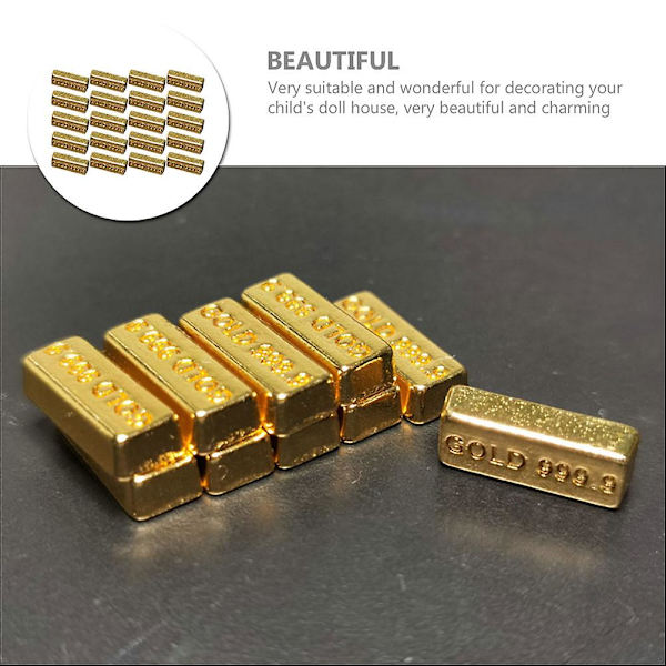 20 stk Dukkehust Mini Gullbar Modell Falske Gullsteiner Miniatyr Gullbarer Gull 1,5X0,5X0,3CM Golden 1.5X0.5X0.3CM