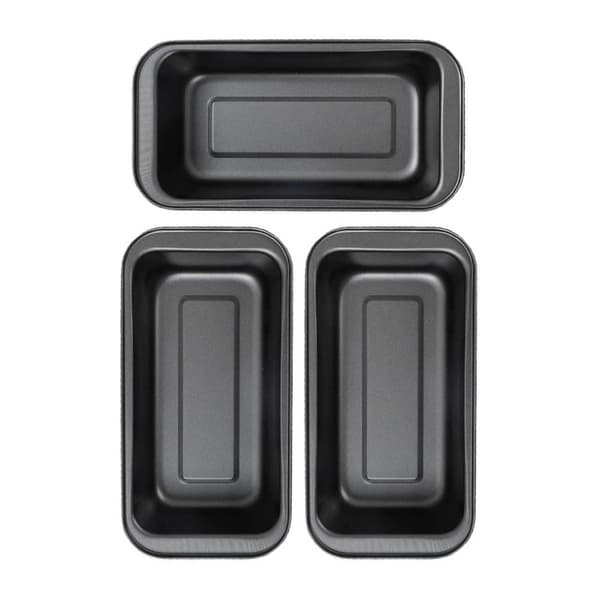 3 stk. rektangulære kageforme, non-stick bageform i kulstofstål, brødform, sort, 15 cm