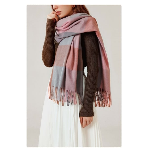 Storfärgad rutig halsduk i kashmir för damer, varm omslagsscarf för damer-scarf i ull för dam - rutig halsduk i kashmirkänsla för kvinnor Deep Rose Red 180*65cm