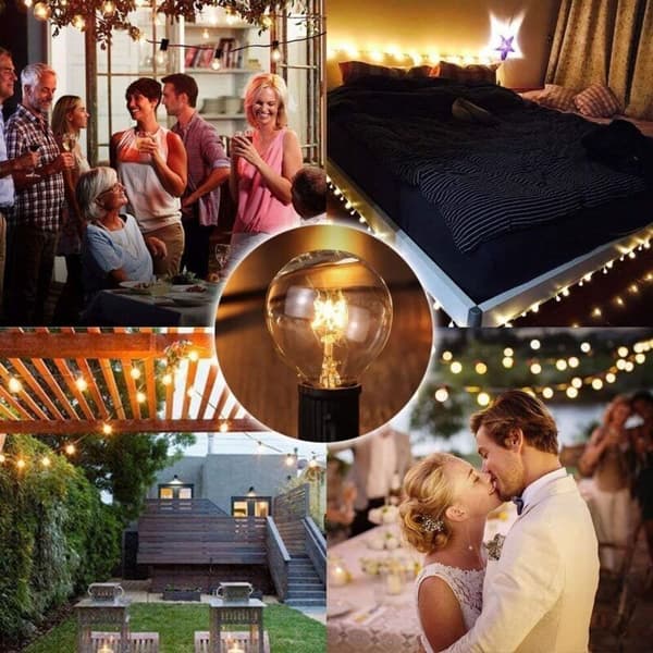 String Lights, Connectable Bistro String Lights with 25 G40 Bulbs, 7.62M, 220v - Waterproof - Outdoor and Indoor Decoration