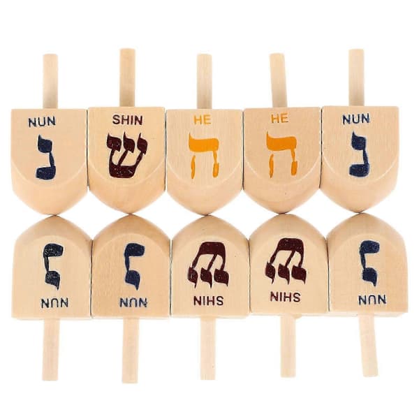 Hanukkah Träsnurror Set för Barn, 10 st Traditionella Snurror Festtillbehör