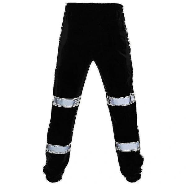 Arbejdsbukser til voksne, sikkerhedsbukser, høj synlighed, elastisk talje, joggingbukser (FMY) Sort 2XL