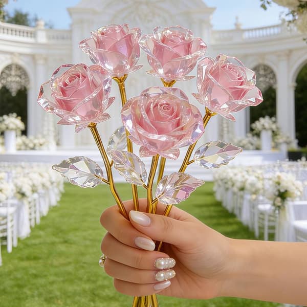 5 st konstgjord rosbukett, konserverade rosa blommor, romantisk present, bröllopsdekoration för hemmet