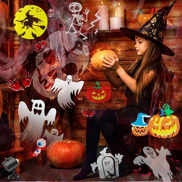 Christmas and Halloween Decoration Projector Lamp with 16 HD Interchangeable Slides, Waterproof Projector Light Show