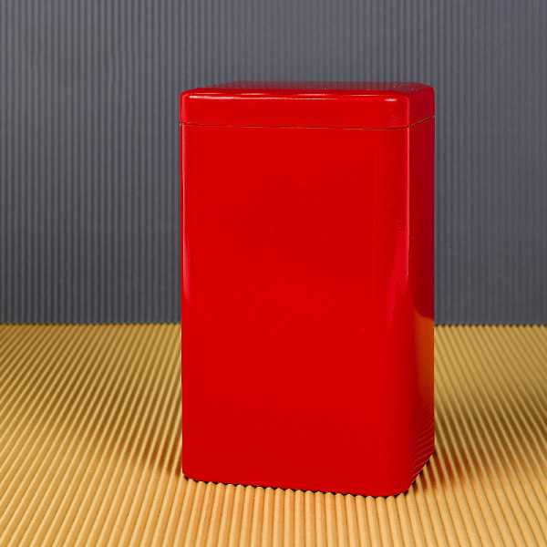 Metallinen retro neliönmuotoinen teepurkkikotelo kannella Packagi Red