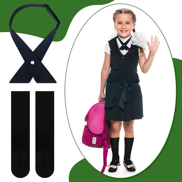24 st franska flickors skoluniformsslips och klänningsstrumpor set i bulk | Justerbar marinblå