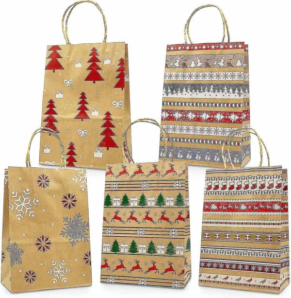 Julklappspåsar i 20 olika stilar, julklappspåsar i papper med handtag