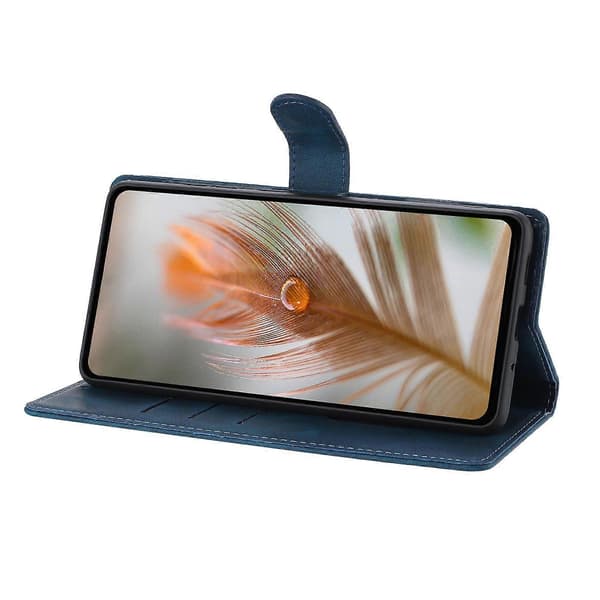 Fodral för Samsung Galaxy S25+(Plus)/ S24+(Plus) Präglat Fjäder PU Läder Plånbok Telefonfodral med Handledsrem (Mörkblå)