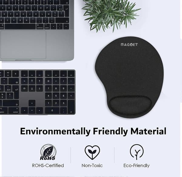 Magnet Mouse Pad Black - Soft Touch - Comfort with Ergonomic Wrist Rest - Improves Precision - Professional