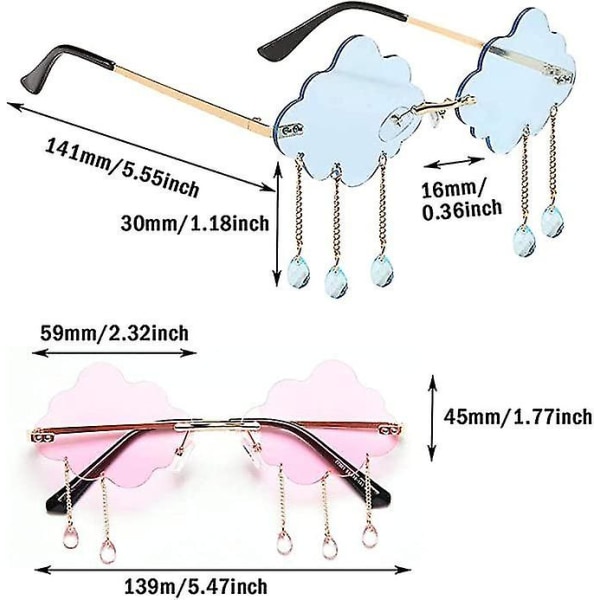 Pakke med 2 Farverige Solbriller uden Kant, Uregelmæssige Solbriller, Metal Sky Solbriller (blå, Pink)