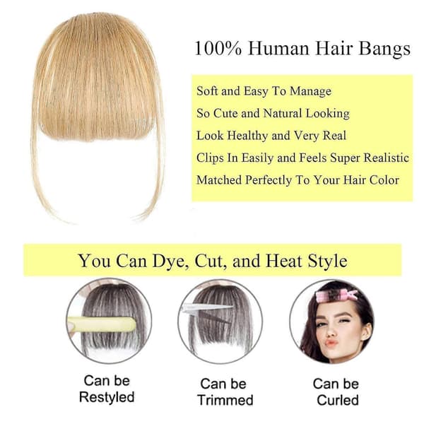 Luggs Bangs, 100% Real Human Hair, Thin Bangs, Clip-on Air Bangs for Women, Curved Bangs Blonde Blonde