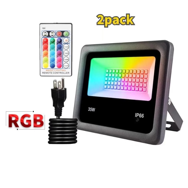 RGB-fargeskiftende LED-flomlys, smart utendørsbelysning RGBW 2700K varmhvit og 16 millioner farger 20 moduser, gruppering, IP66 vanntett (2 pakker)