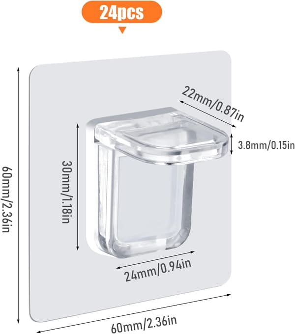 24-pakning selvklebende hyllebærere, 6 x 6 cm hyllebærere, transparente D'é