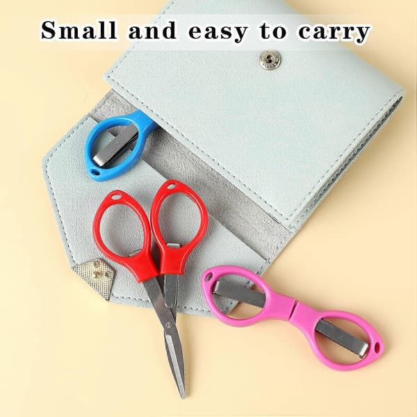 3-pack Foldable Small Stainless Steel Scissors, Portable Mini Travel Scissors, Craft Scissors for Home Office (Blue, Red, Rose Red)