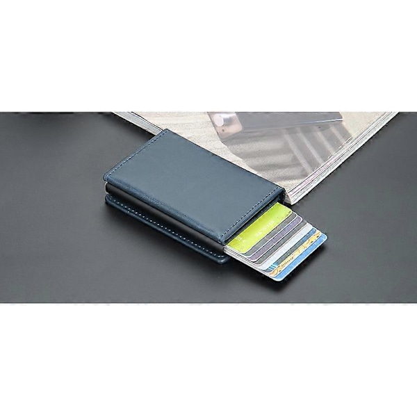 Sininen korttikotelo, RFID-suojaus, aitoa nahkaa, miesten bifold-lompakko, luottokortti- ja setelitasku (Musta 2)
