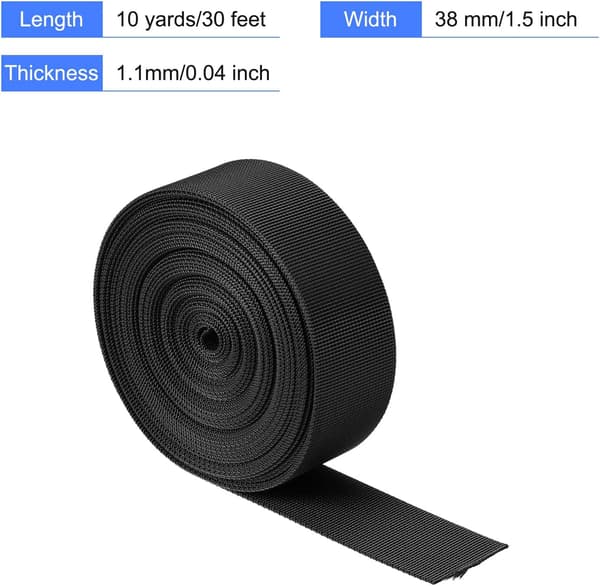 Flad Nylon Webbing Rem 1,5 Tommer 10 Yards Sort til Rygsæk Sort 1,5 Tommer Black