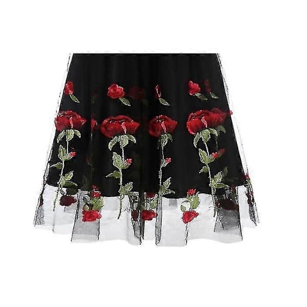 Dame Blonde Net Kjole med Broderede Blomster, V-hals Kort Aftenkjole