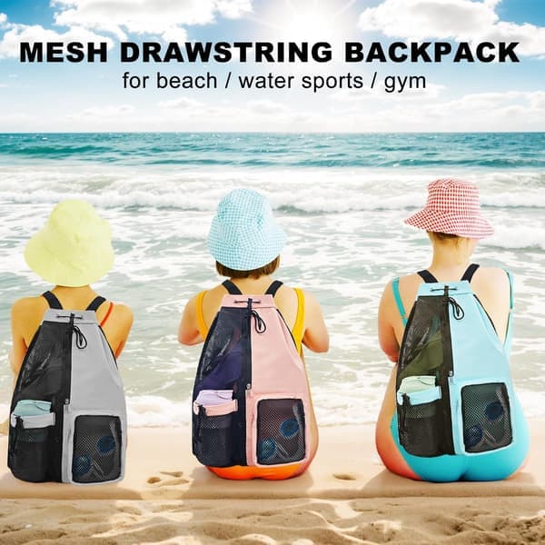 Mesh Beach Backpack with Wet Pocket, Drawstring, Pool Bag, Waterproof Swim Bag, Gym Backpack for Men and Women