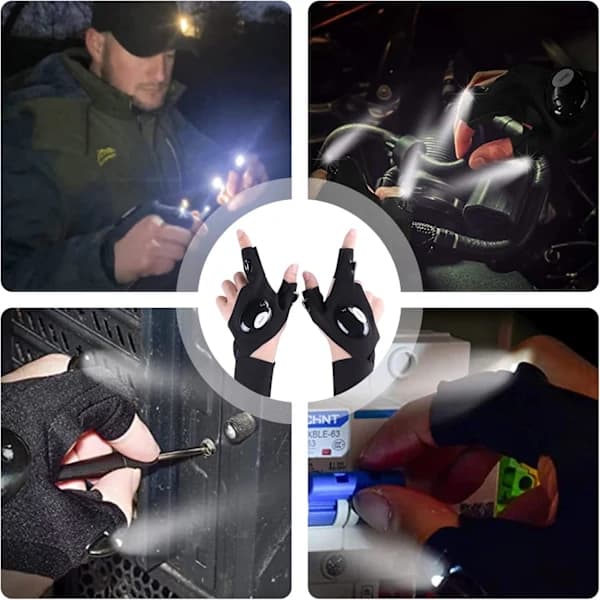 LED-handsker til mænd - Handsker med vandtætte lygter Fisketilbehør