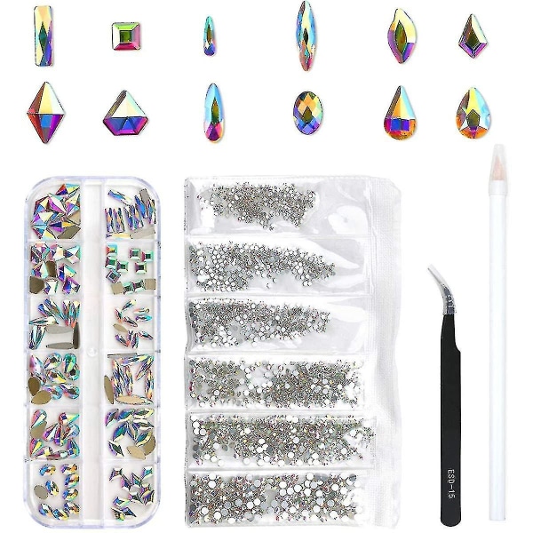 120 st Multi Shapes Glas Crystal Ab Rhinestones För Nail Art Craft, Mix 12 Style Flatback Kristaller 3d Dekorationer Flat Back Stones Gems Set