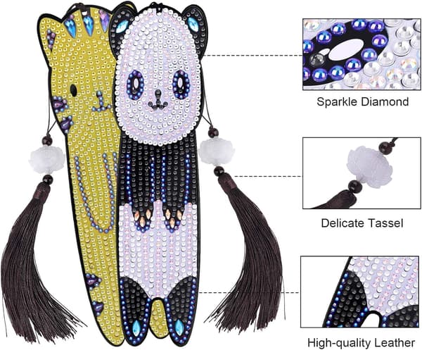 2-pack Diamantbroderade Bokmärkesset med Läderhängare (Pand