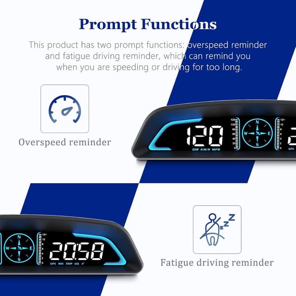It includes a speedometer, satellite signal reception, and a head-up display, and is suitable for all vehicles.