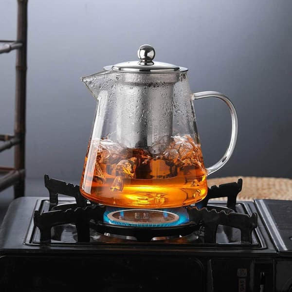 Firkantet glastekande, varmebestandig flaske med filter, perfekt til te og kaffe - (450 ml)