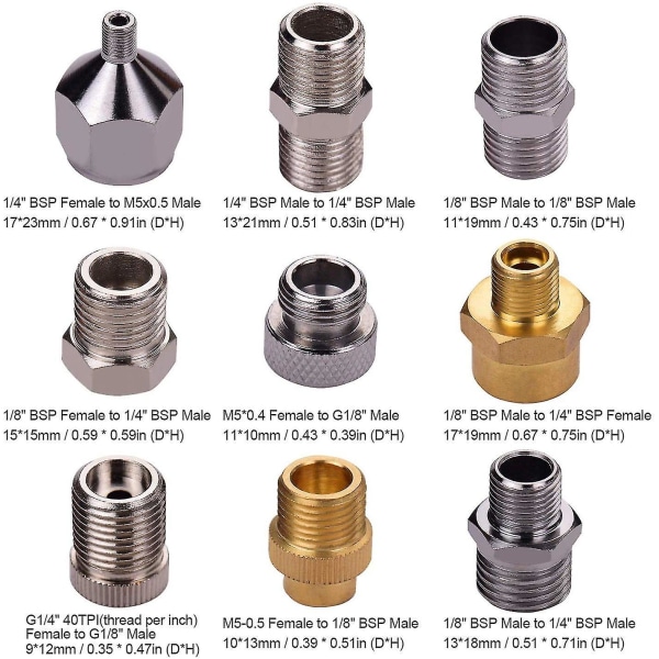 9 stk Universal Airbrush Adapter Kit Fitting Connector Set