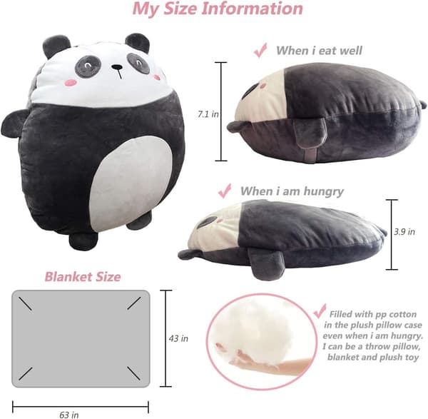 Panda Pehmotyyny 16 tuumaa, peitto söpössä pehmotyynyssä, Panda Pehmolelu