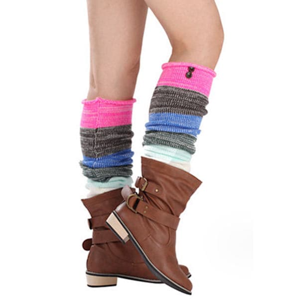 Striped Long Over-the-Knee Socks in Mixed Colors - Rose Red
