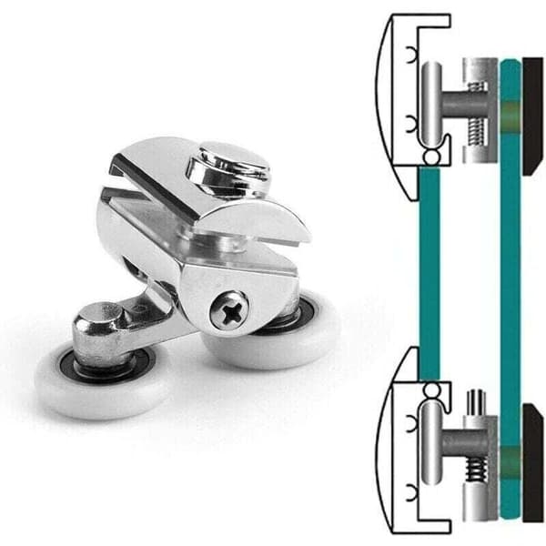 Sæt med 4 dobbelte ruller til skydedøre til bruser, 2 x 23 mm diameter zinklegeringshjul til badeværelse