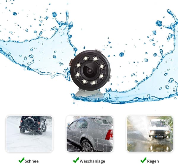 18,5 mm Integrated Rear Camera, Mini Reversing Camera with 8 LED Lights, Viewing Angle: 170° + RCA Connection + Water Resistant + DC 12V