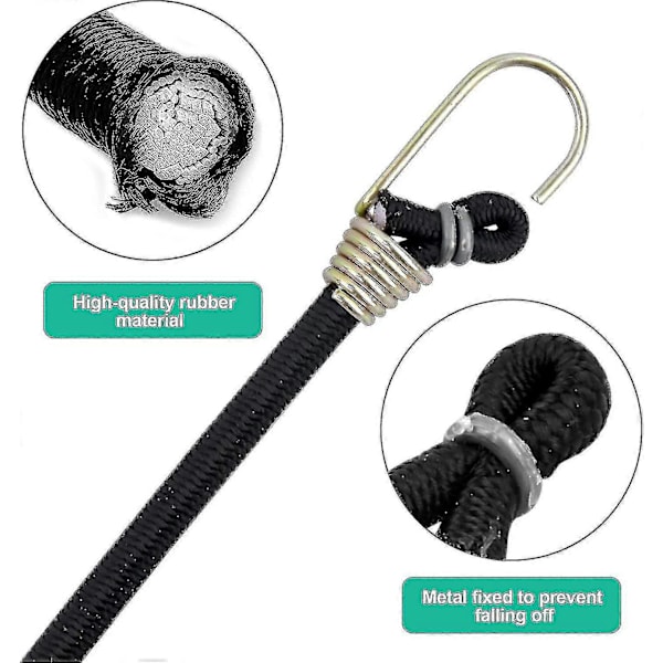 Pakke med 10 elastiske stropper, bagasjestropper med kroker, korte elastiske stropper