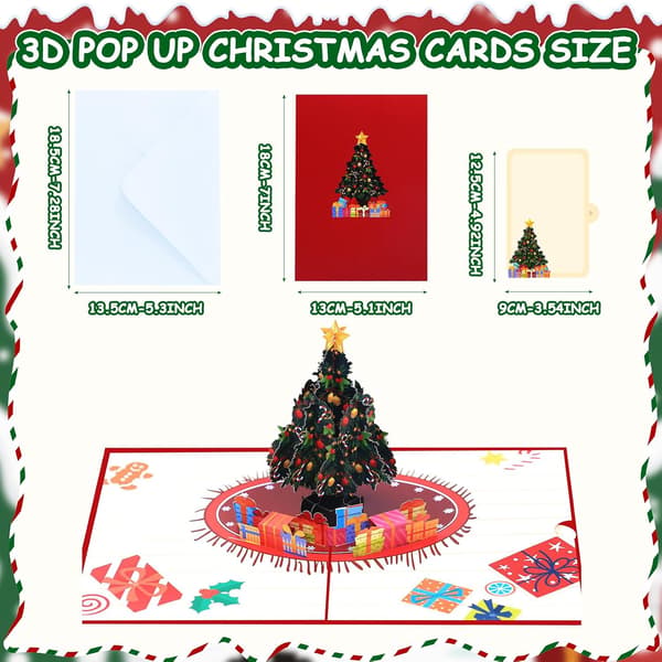 3D Christmas Card with Envelope Pop Up Christmas Gift Card Tree Design for Christmas Holidays New Year