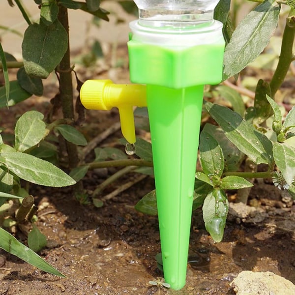 12 stycken automatisk bevattningsanordning, justerbar automatisk droppbevattningsanordning för växter, set för hemblommor (blandad färg blå och grön)