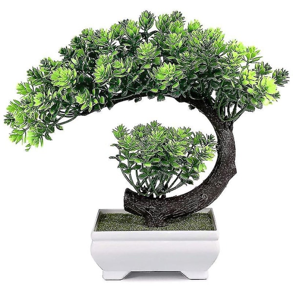 Planter falskt bonsai-tre, kompatibel med hjemmekontor, 9,5 x 8,5 tommer (grønn+hvit)