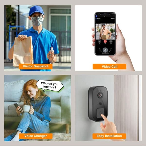 Wireless Video Doorbell Smart Doorbell Easy Installation Support 2.4G Wifi Black