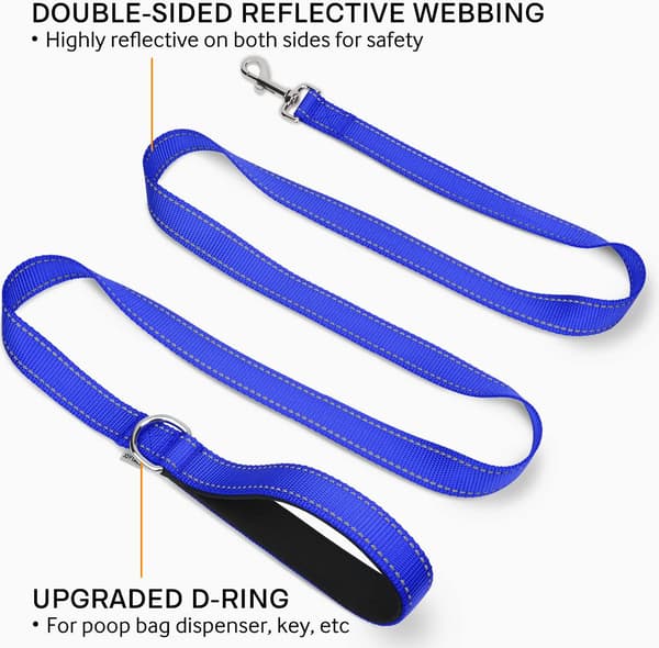 Reflective Dog Leash with Padded Handle, Double-Sided Nylon Training Leash for Medium and Large Dogs 1.8m x 2.5cm, Navy Blue